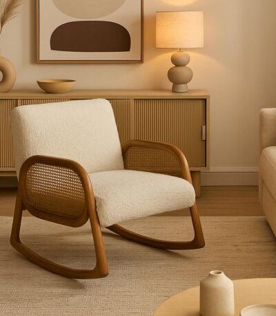 Handcrafted sheesham wood and cane lounge chair