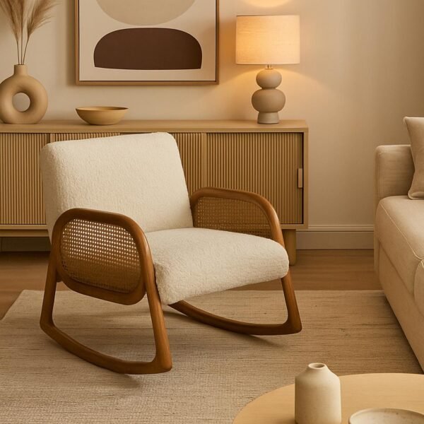 Handcrafted sheesham wood and cane lounge chair