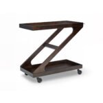 Ziggy sheesham wood bar trolley with Z-shaped design and castor wheels