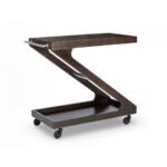 Ziggy sheesham wood bar trolley with Z-shaped design and castor wheels