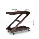 Ziggy sheesham wood bar trolley with Z-shaped design and castor wheels
