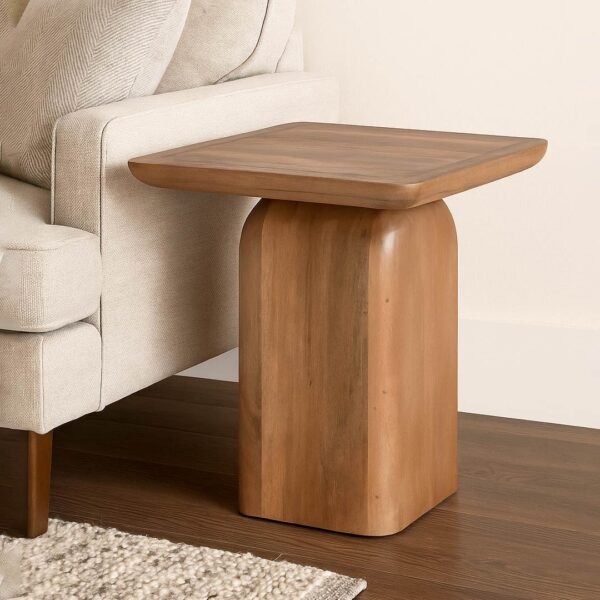 Nookra Natural Sheesham Wood Square Top Side Table- Wooden Slice