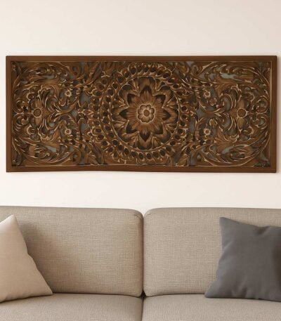 Wallora solid wood wall art handcrafted from Sheesham wood with floral carving