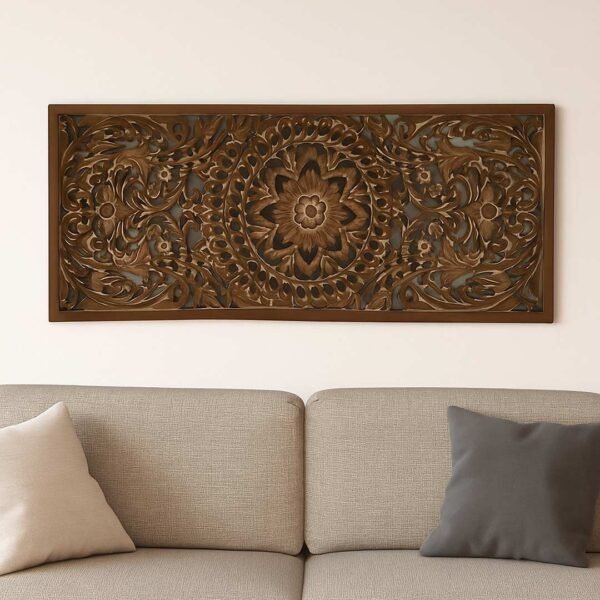 Wallora solid wood wall art handcrafted from Sheesham wood with floral carving