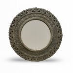Mandala Gaze wooden round wall mirror with mandala carvings