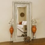 Serenova handcarved rectangle wall mirror in white Sheesham wood