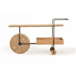 Solid wood bar trolley handcrafted from Sheesham wood with cane wheels and metal frame
