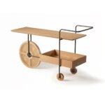 Solid wood bar trolley handcrafted from Sheesham wood with cane wheels and metal frame
