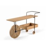 Solid wood bar trolley handcrafted from Sheesham wood with cane wheels and metal frame