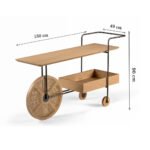 Solid wood bar trolley handcrafted from Sheesham wood with cane wheels and metal frame