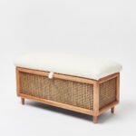 Canora rattan storage trunk with upholstered lid and natural cane panels