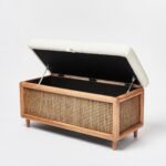 Canora rattan storage trunk with upholstered lid and natural cane panels