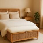 Canora rattan storage trunk with upholstered lid and natural cane panels