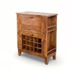 Pourlin-Handcrafted Sheesham Wood Fold-Out Bar Cabinet | Compact Home Bar Unit- Wooden Slice - Image 4