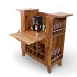 Pourlin-Handcrafted Sheesham Wood Fold-Out Bar Cabinet | Compact Home Bar Unit- Wooden Slice - Image 6