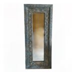 Handcrafted solid wood mirror with vintage blue distressed Sheesham frame