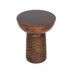 Gravilo Hand-Carved Mango Wood Pedestal Side Table| Rustic Accent End Table- Wooden Slice - Image 3