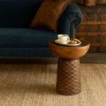Gravilo Hand-Carved Mango Wood Pedestal Side Table| Rustic Accent End Table- Wooden Slice