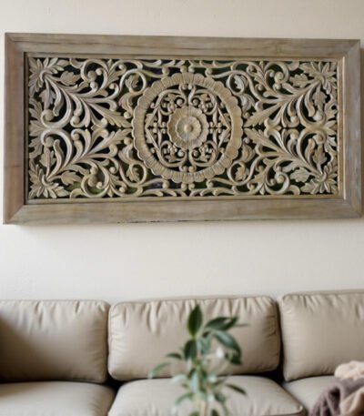 Petria carved vertical wall panel handcrafted from mango wood