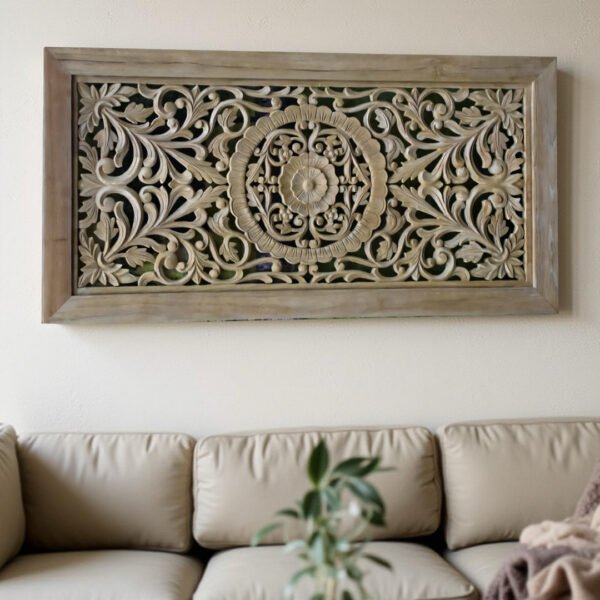 Petria carved vertical wall panel handcrafted from mango wood