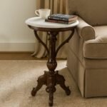 Benza -Elegant Walnut Finish Sheesham Wooden Pedestal Table| Classic End Table- Wooden Slice
