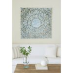 Coastal Carve Handcrafted Sheesham Wood Carved Wall Art | Distressed White Mandala Panel Decor- Wooden Slice - Image 2