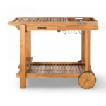 Rasira handcrafted Sheesham wood serving trolley with slatted shelves and wine glass rack