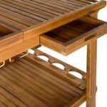 Rasira handcrafted Sheesham wood serving trolley with slatted shelves and wine glass rack