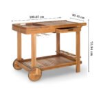 Rasira handcrafted Sheesham wood serving trolley with slatted shelves and wine glass rack