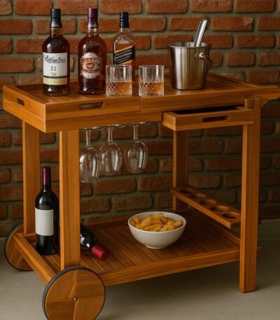 Rasira Sheesham Wood Serving Trolley for Outdoor Entertaining