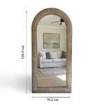 Archway: Handcarved Sheesham Wood Arch Mirror in Distressed White- Wooden Slice - Image 3
