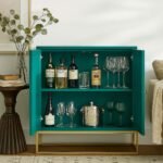 Rasika Luxury Sheesham Wood Bar Unit with Brass Inlay – Wooden Bar Cabinet - Image 3
