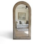 Archway: Handcarved Sheesham Wood Arch Mirror in Distressed White- Wooden Slice - Image 2