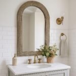 wood arch handcarved mirror in distressed blue mango wood