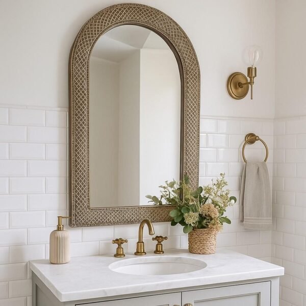 wood arch handcarved mirror in distressed blue mango wood