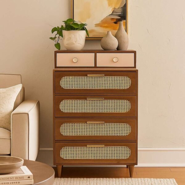 Handcrafted wooden chest of drawers made from solid Sheesham wood