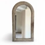 Ayna – Handcarved Mango Wood Arch Mirror in Distressed Blue Finish (Wall Hanging) - Image 2