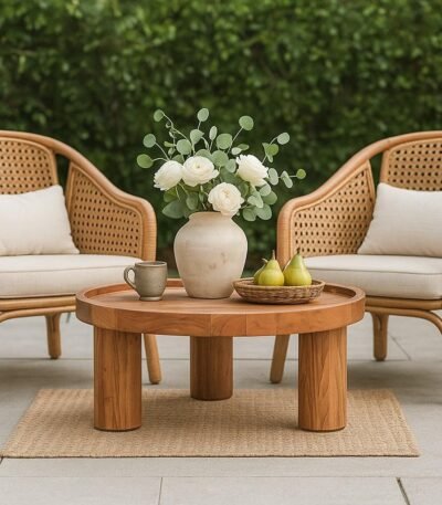 Round Coffee Table Online in Solid Sheesham Wood – Modern Natural Finish