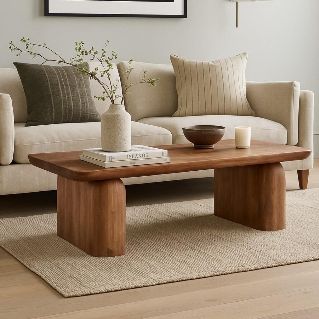 Decentra Sheesham Wood Coffee Table with sculptural block legs