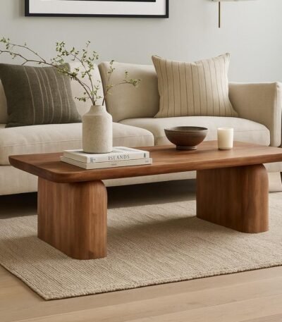 Decentra Sheesham Wood Coffee Table with sculptural block legs