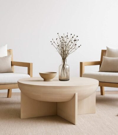 Elvora Handcarved Mango Wood Coffee Table with Round Base