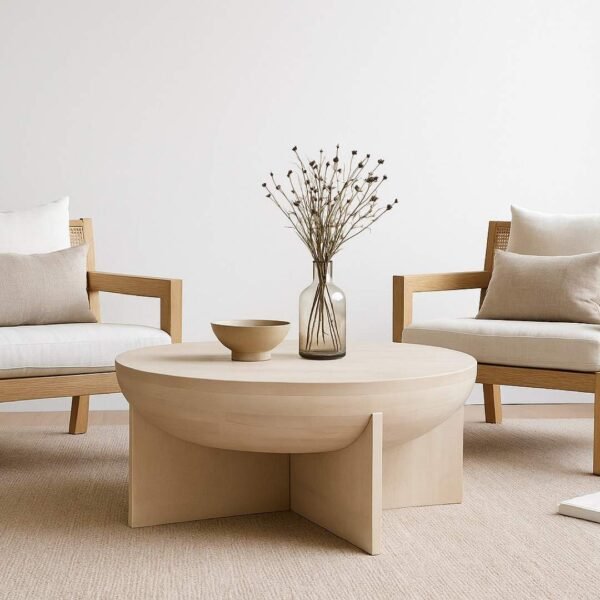 Elvora Handcarved Mango Wood Coffee Table with Round Base