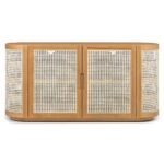 Grivano Handcarved Console Table in Solid Sheesham Wood with Cane Doors