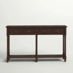 Handcarved Sheesham Wood Console Table with Storage Drawers & Shelf