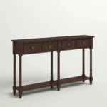 Handcarved Sheesham Wood Console Table with Storage Drawers & Shelf