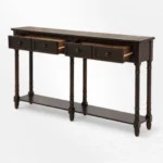 Handcarved Sheesham Wood Console Table with Storage Drawers & Shelf