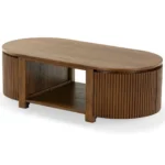 Coffee Table for Living Room with Storage – Solid Wood Oval Design