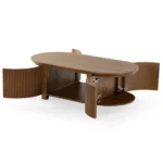Coffee Table for Living Room with Storage – Solid Wood Oval Design