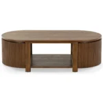 Coffee Table for Living Room with Storage – Solid Wood Oval Design