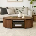 Solid Wood Coffee Table for Living Room with Storage – Oval Design